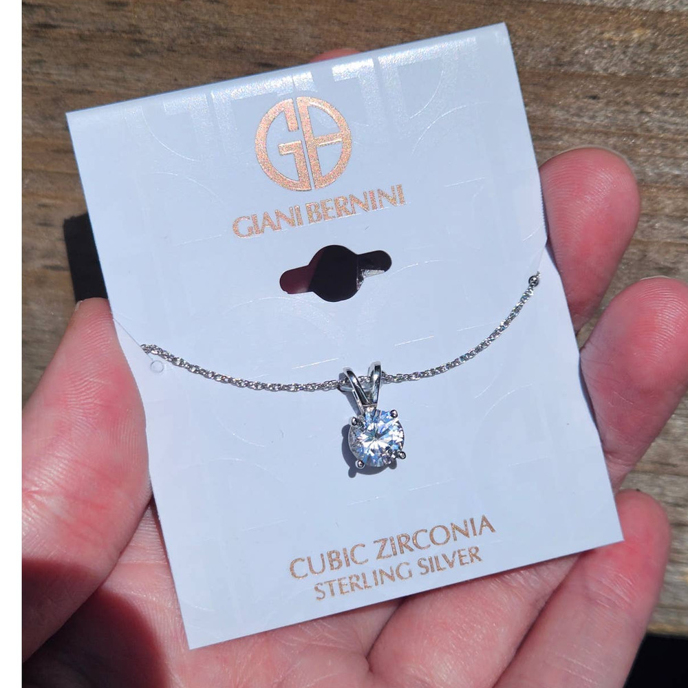 Giani Bernini Sterling Silver Clear CZ Solitaire Pendant Necklace New